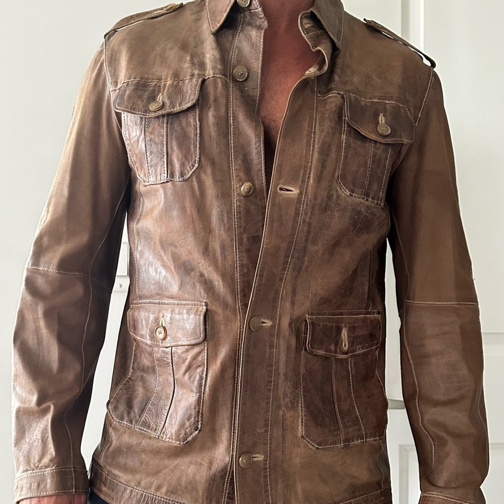 Gimo’s Button Front Leather Unlined Shirt Jacket